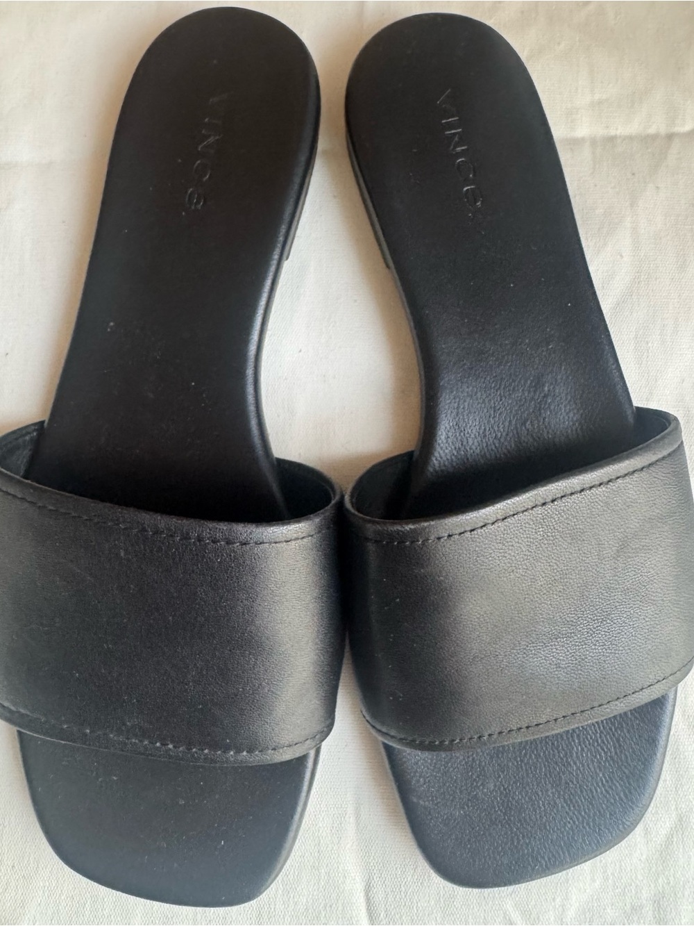 Vince Black Minimalist Leather Slide Sandals 6